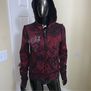 Sinful Maroon & Black Bling Hoodie, Size Small